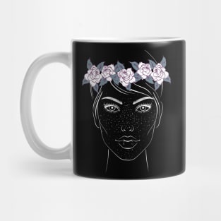 Beautiful Lady Face with Rose Crown Mug